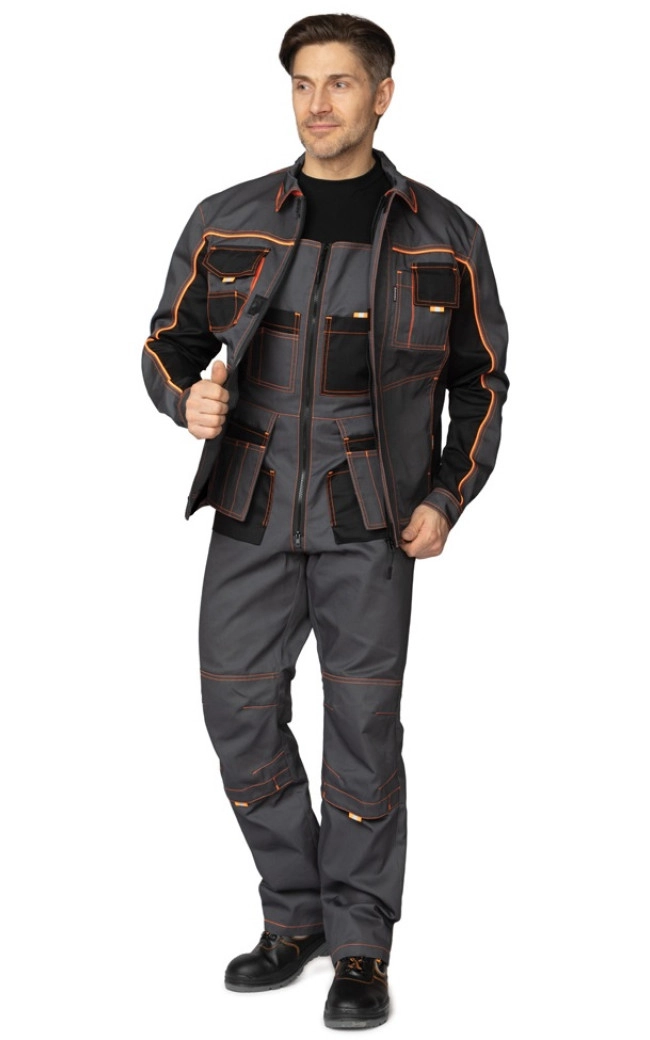 Костюм "Бренд 2 2020", куртка и п/к, тёмно-серый с чёрным, 65% п/э, 35% х/б, 240 г/м2